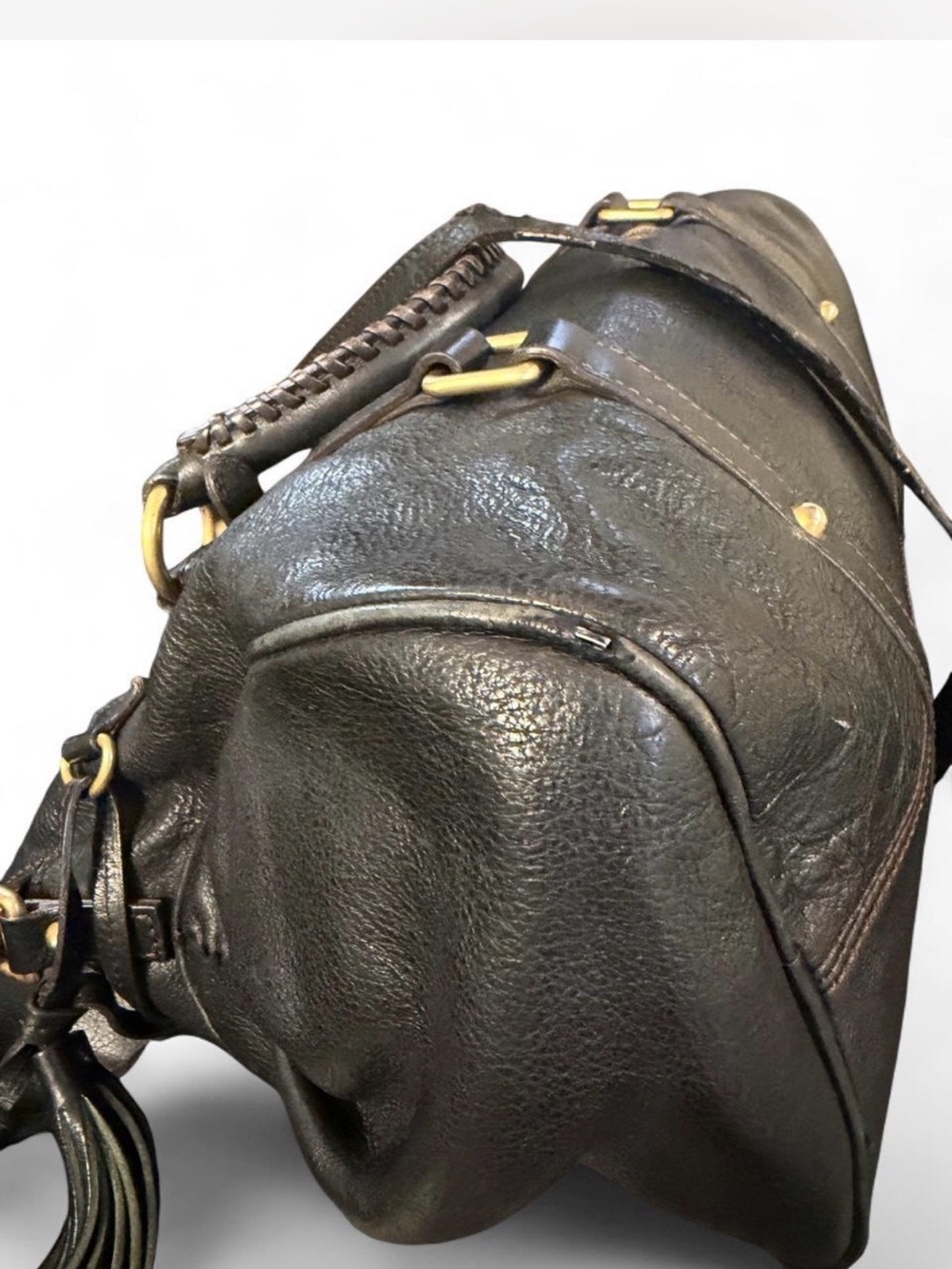 Dooney & Bourke Florentine Black Leather Satchel with Gold Hardware - Picture 9 of 14